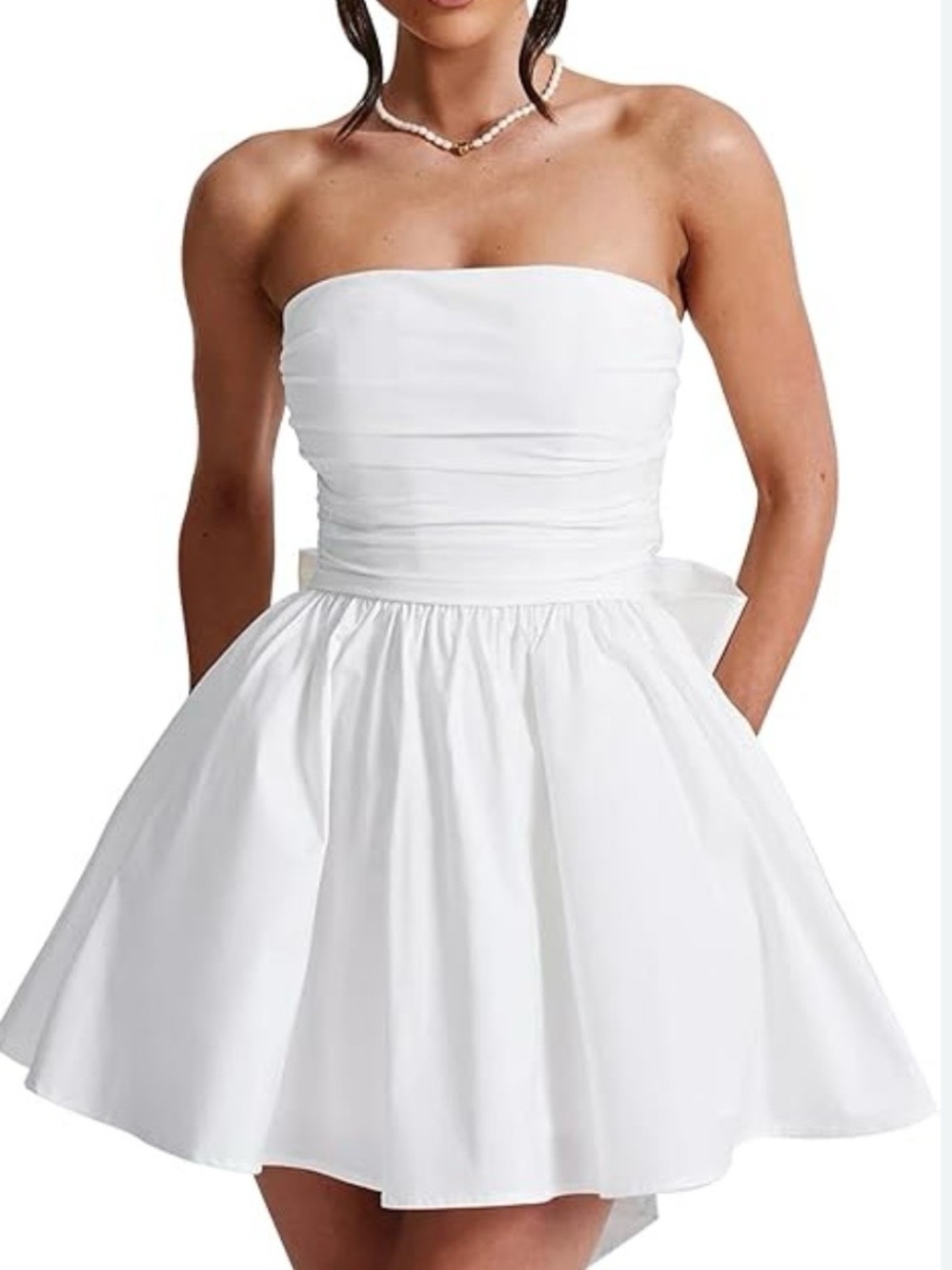 Women’s Strapless White Mini Dress Tie in the Back Sz M